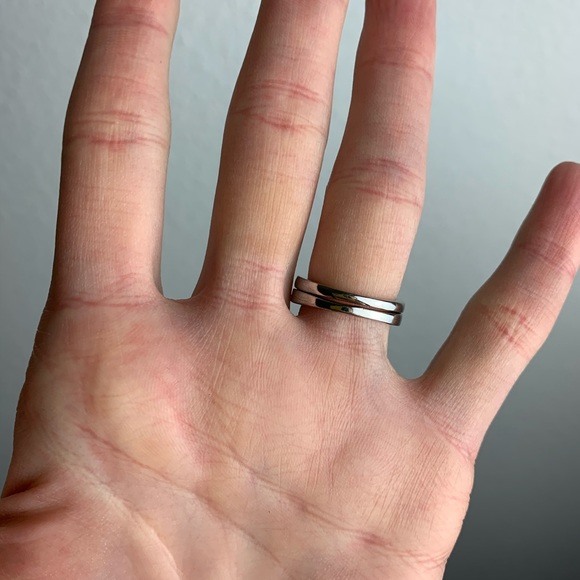 Round Brilliant Cubic zirconia double band Ring Set Sz 5 engagement wedding set - Picture 7 of 9